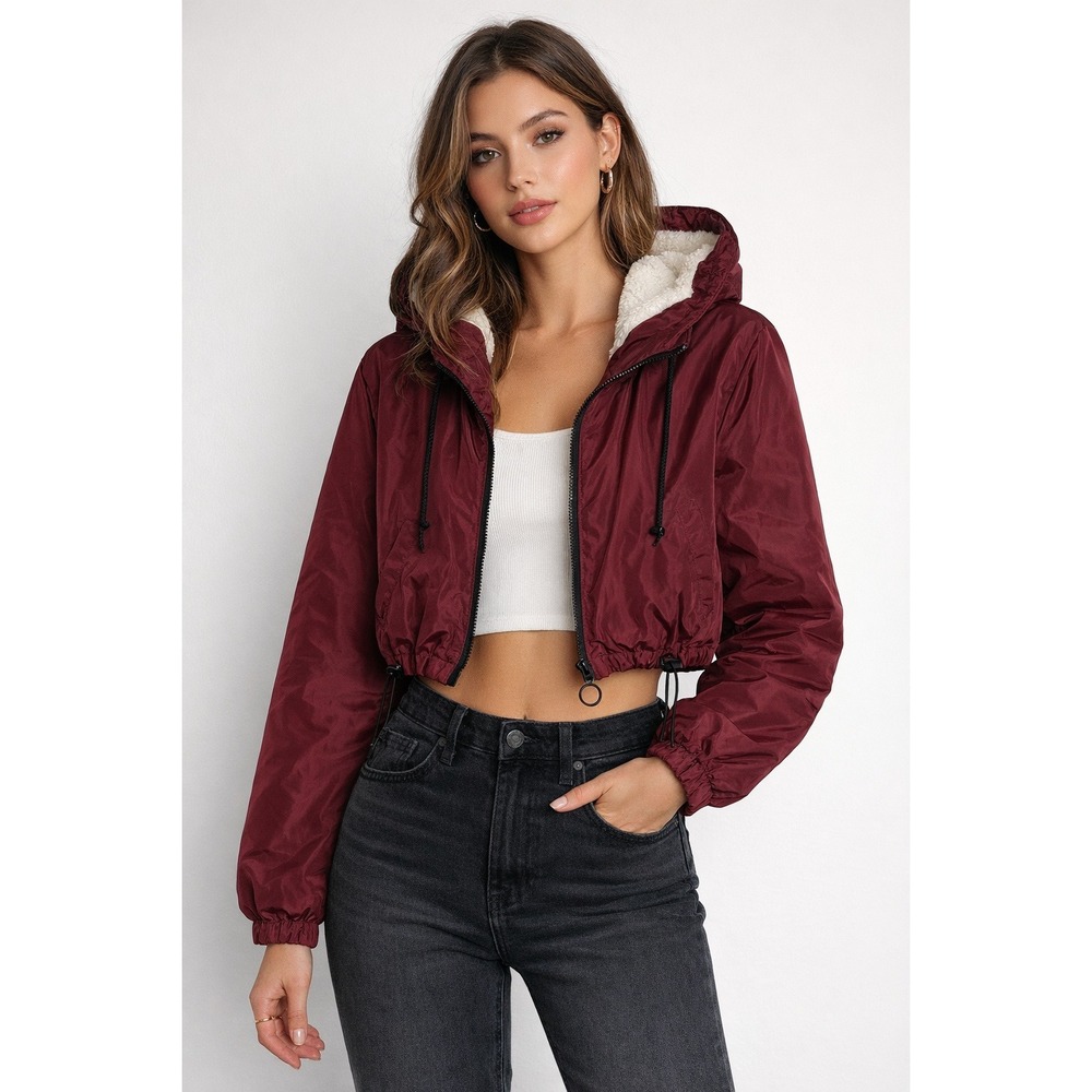 New Look Burgundy Sherpa Lined Hoodedβ Jacket Women's M